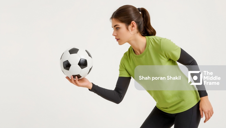 A woman holding a soccer ball