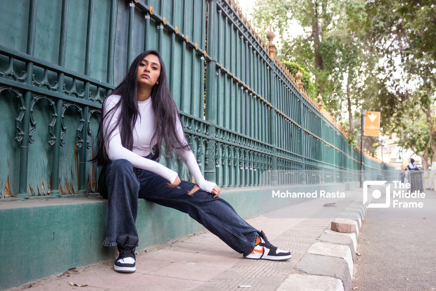 An Egyptian woman posing in the street