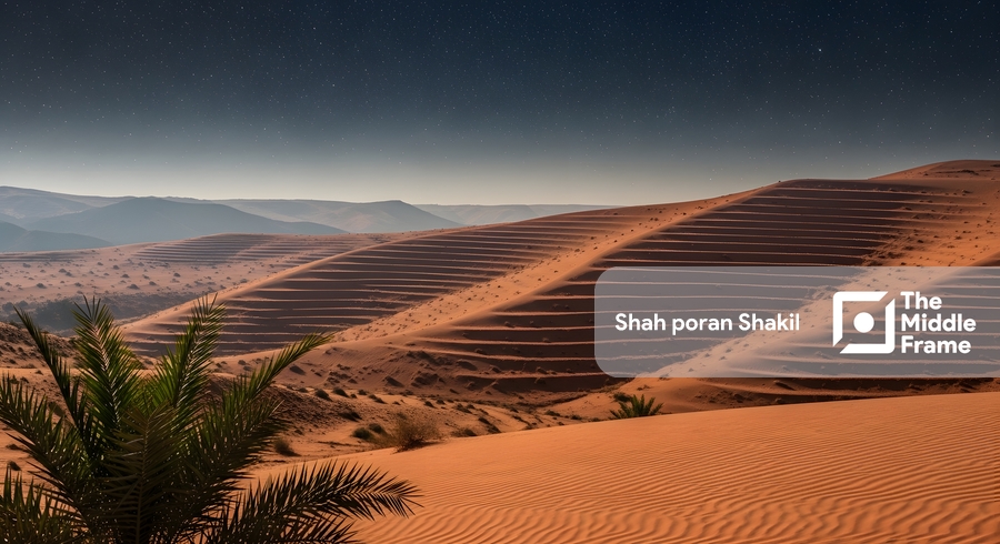 A view of the sahara desert from inside a cave - Saudi Arabia