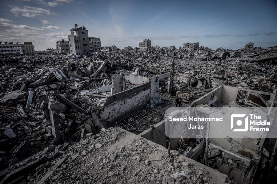 Palestinians inspecting their homes after an Israeli withdrawal from the southern Gaza Strip.