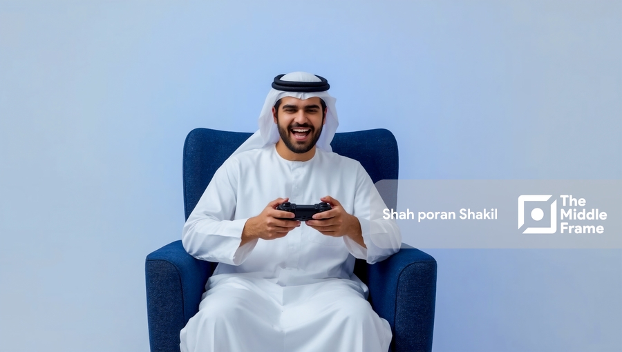 A man sitting on a blue chair