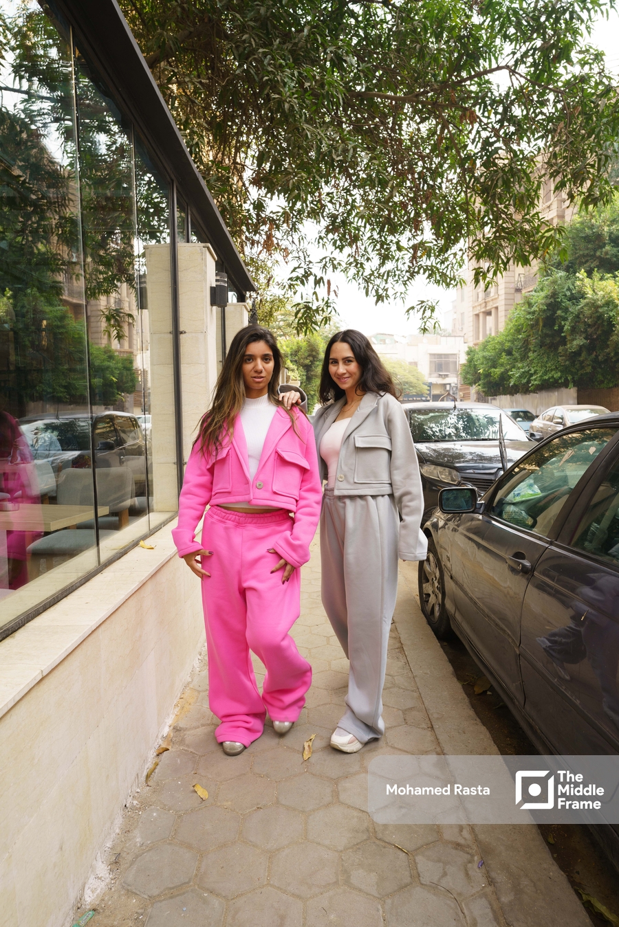 Two women walking in the street in Cairo, Egypt