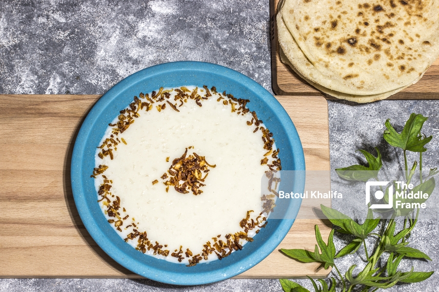 Egyptian Keshk served with Egyptian bread.
