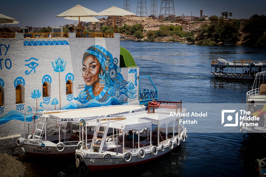 The colorful houses in West Suhail, Aswan, Egypt.
