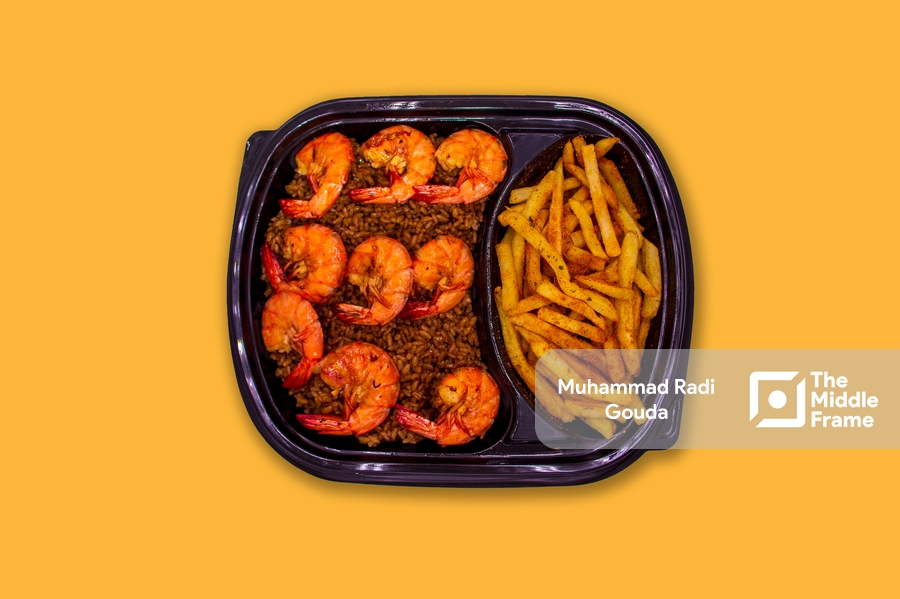 Shrimp with rice and fries