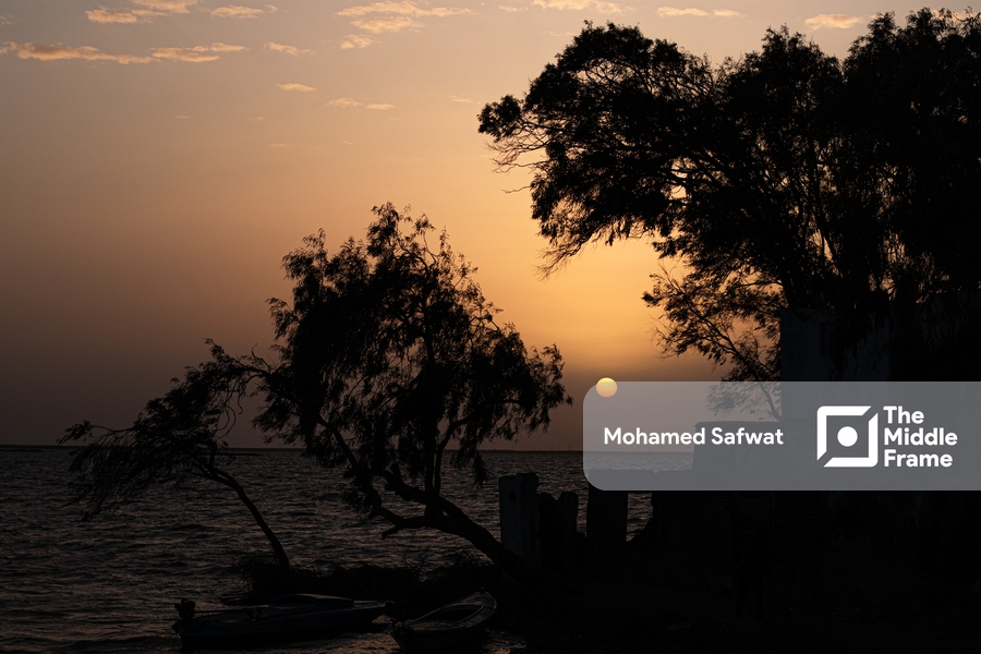 Sunset over the Brullus Island Kafr El Sheikh-Egypt.