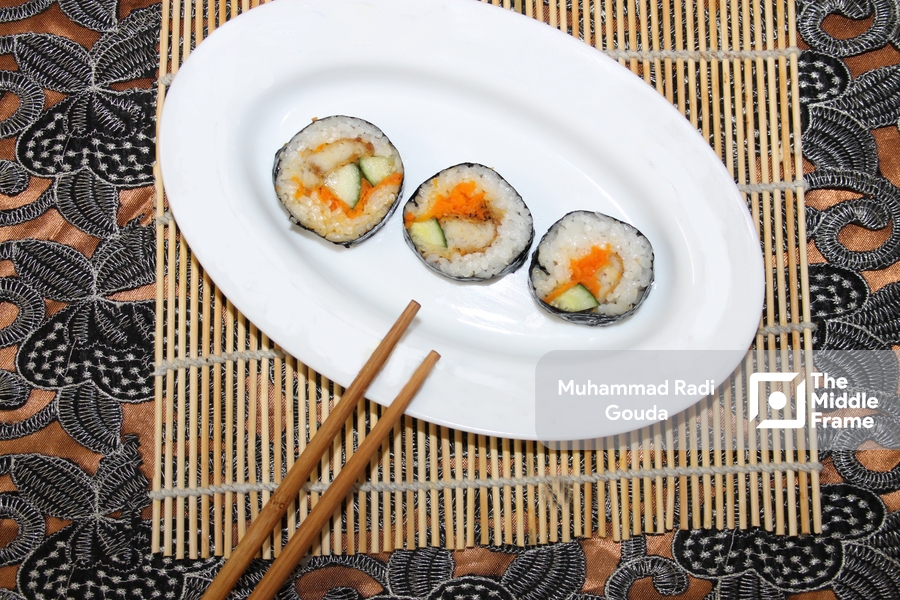 A serving of sushi rolls