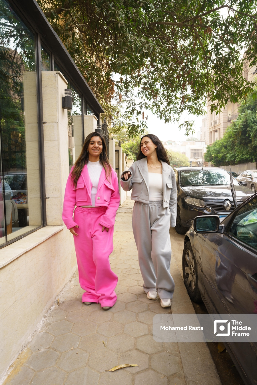 Two women walking in the street in Cairo, Egypt