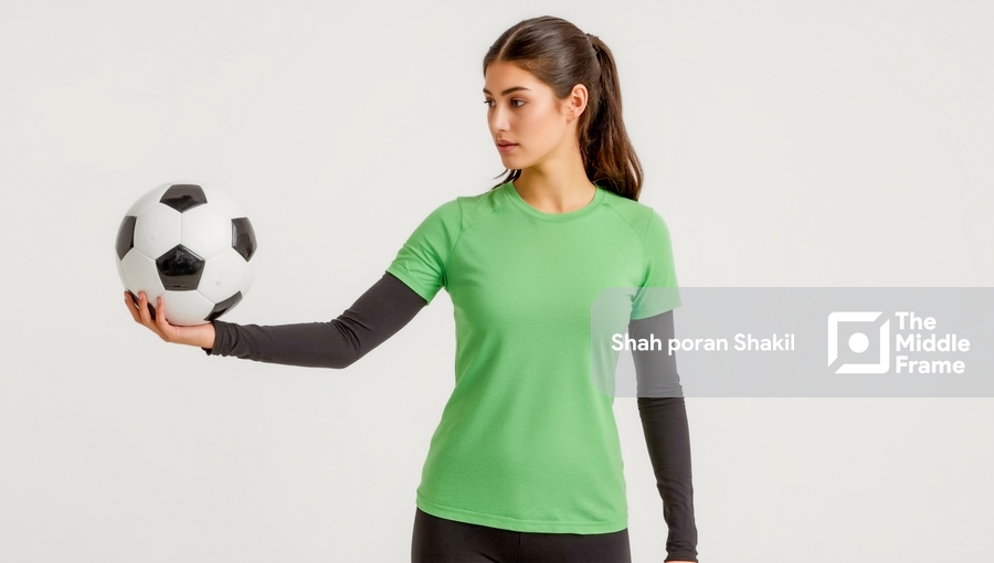 A woman holding a soccer ball