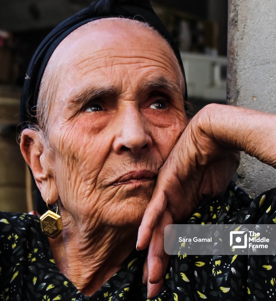 A portrait of an elderly woman.