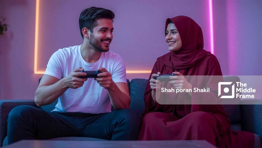 A couple sitting on a couch playing video games