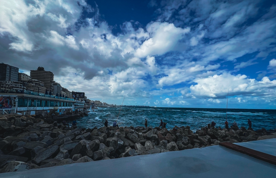 A view of the ocean from the pier in Alexandria, Egypt