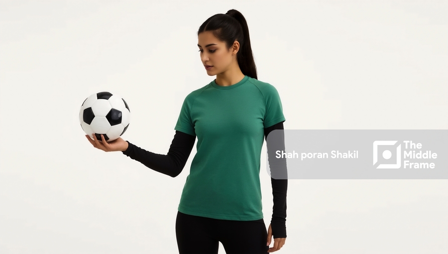 A woman holding a soccer ball