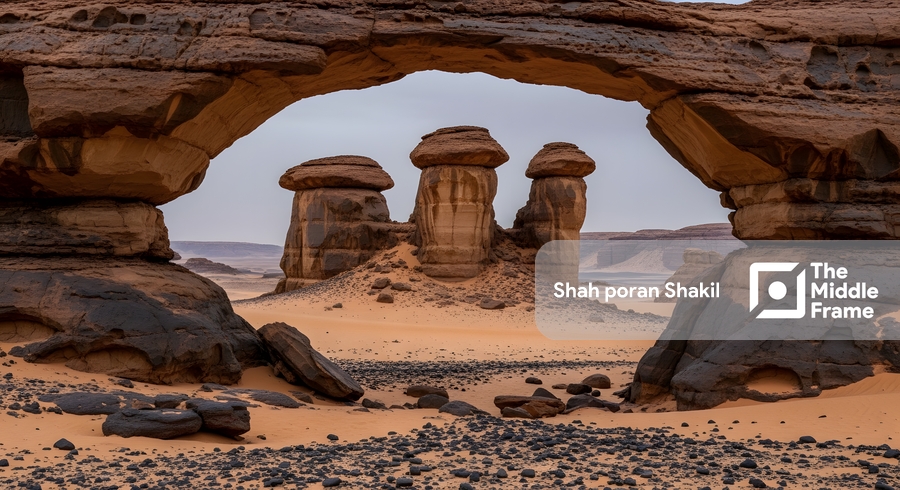 A rock formation in the desert