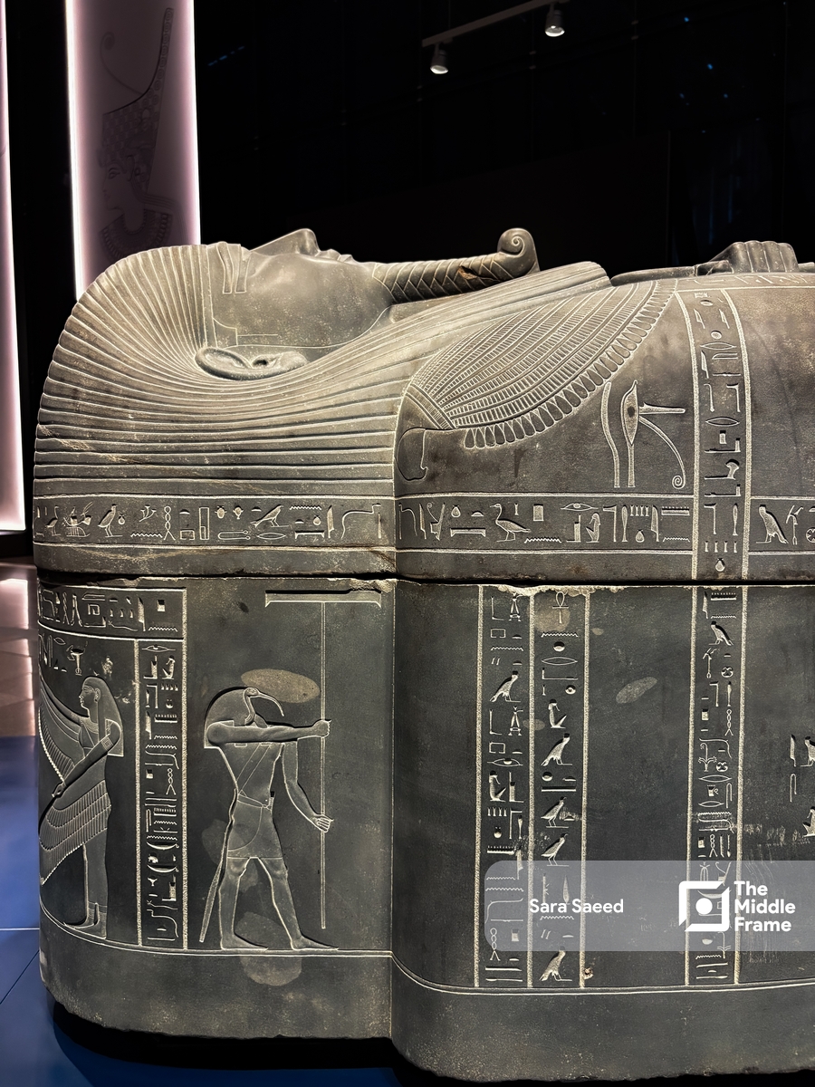 An ancient Egyptian stone sarcophagus