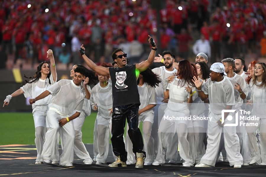 Al Ahly fans turned their back on Mohamed Ramadan during CAF’s Final ceremony performance in solidarity with Palestine.