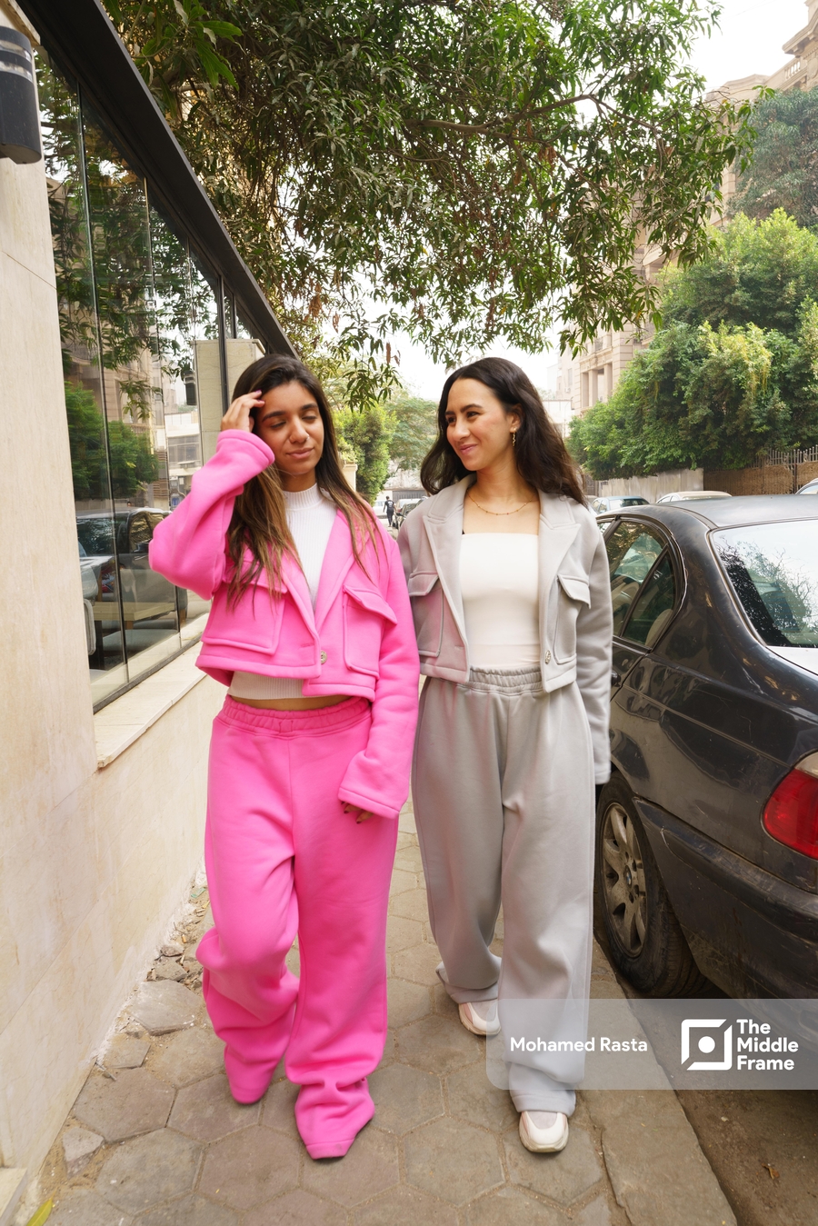 Two women walking in the street in Cairo, Egypt
