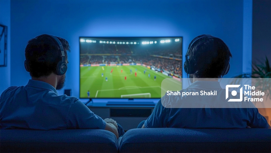 Two people are watching football on tv