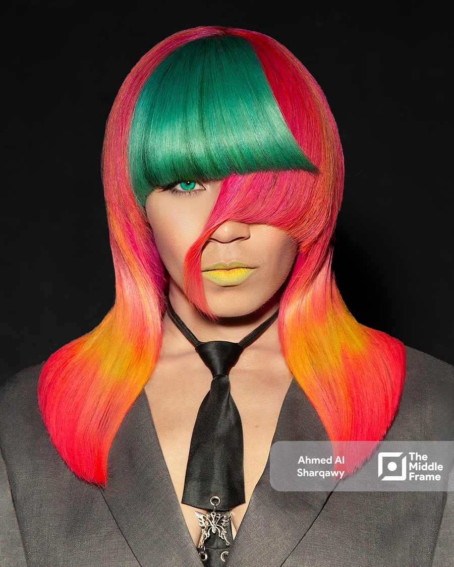 A woman representing an anime character costume