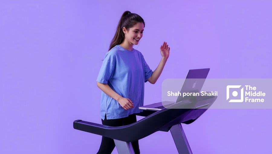 A woman is using a treadmill