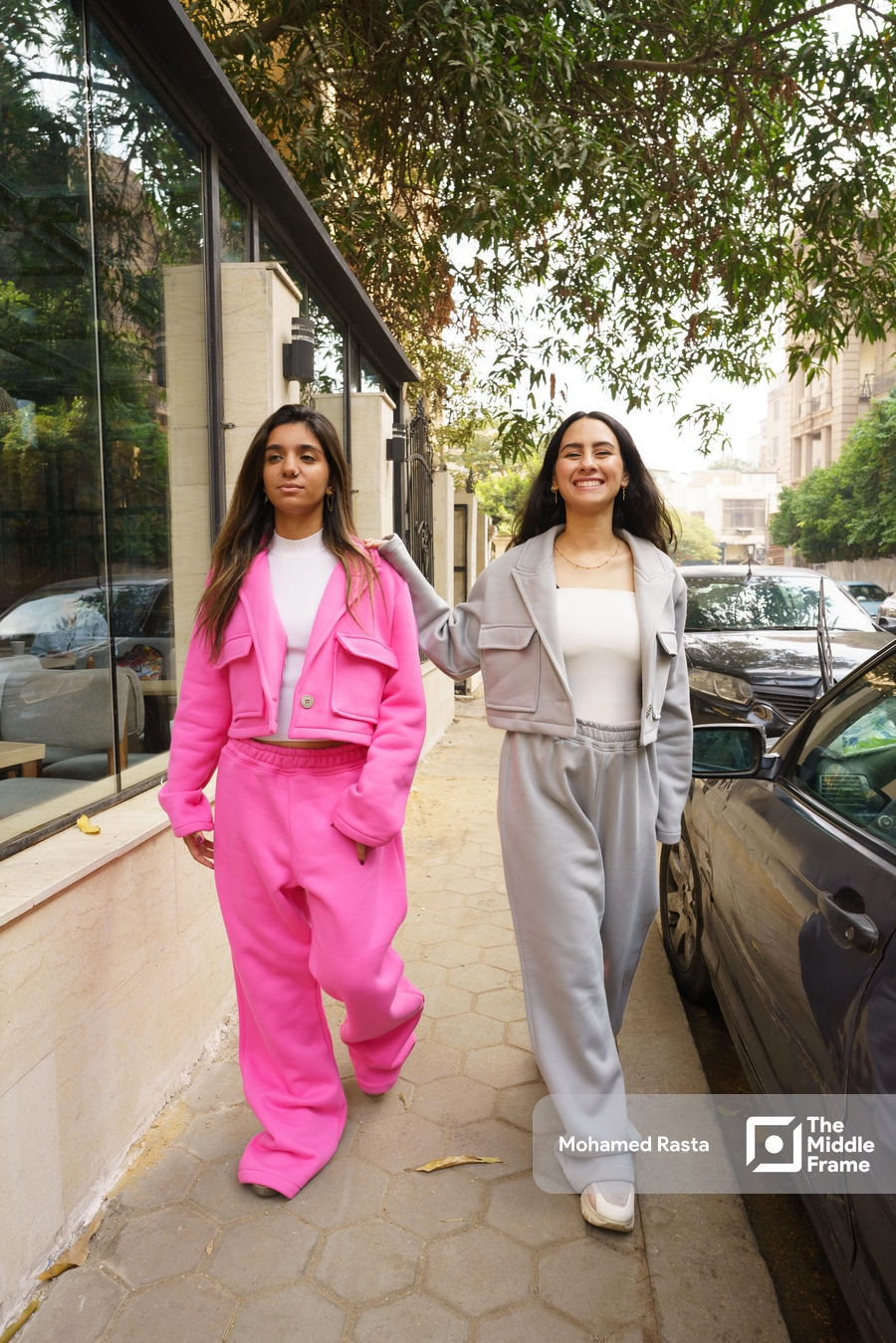 Two women walking in the street in Cairo, Egypt