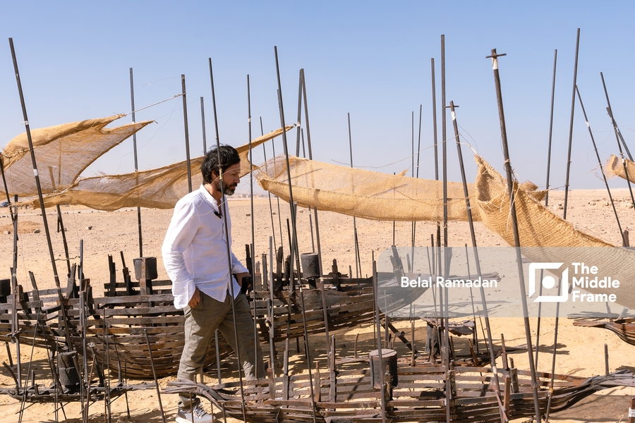 "Exodus" by artist Xavier Mascaro, displayed at the exhibition "Forever is Now 4" at the Pyramids of Giza.