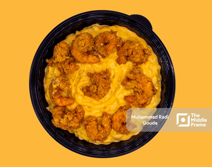 Fried shrimp mac and cheese bowl