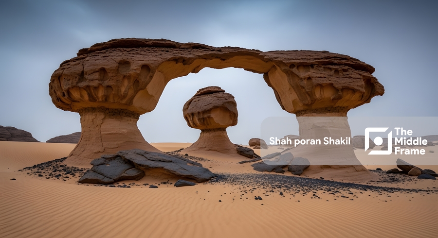 A rock formation in the desert