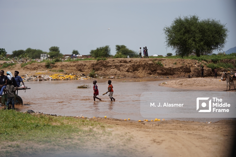 people are wadi in the water near a river