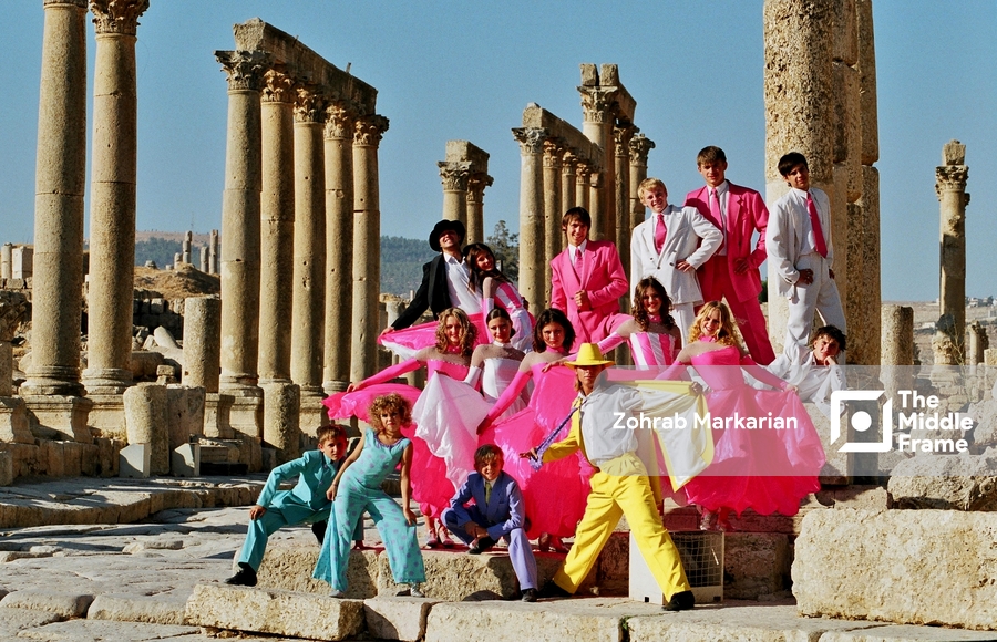 A group of tourists in front of the archaeological sites in Jordan