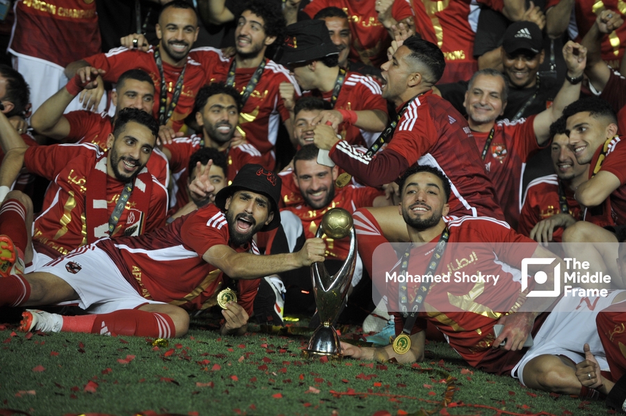 Al Ahly FC players Celebrate Winning The African Champions League Cup by defeating Esperance of Tunisia.
