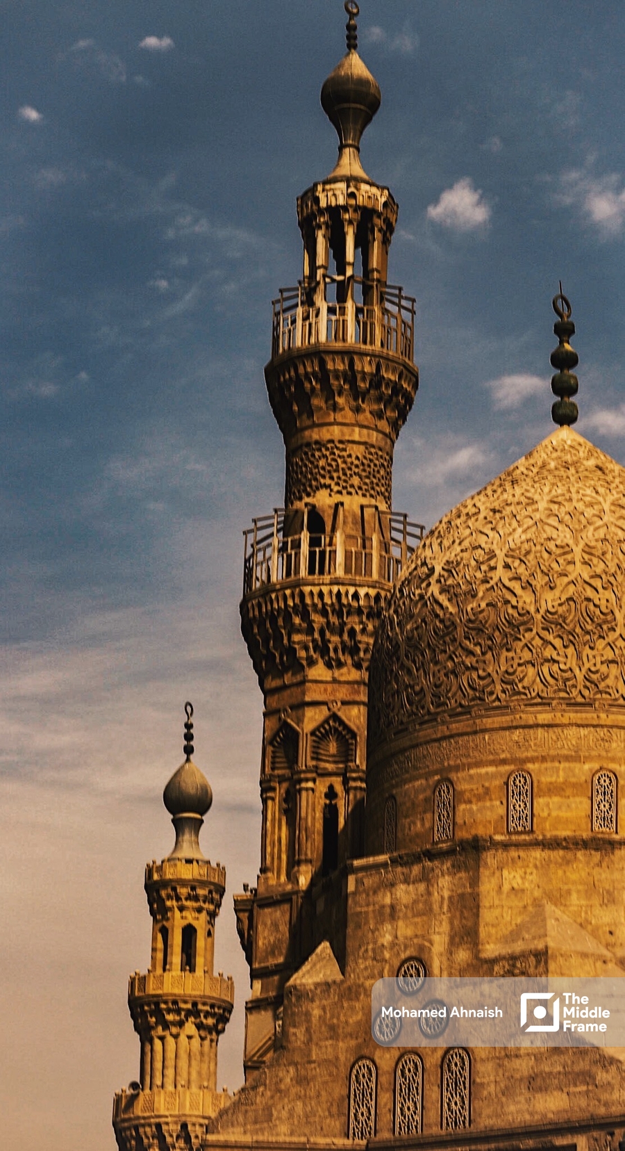 The dome and minaret of the Qaitbay Mosque, Cairo, Egypt.