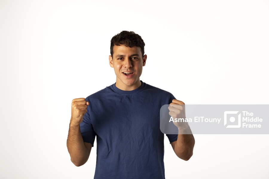man cheering