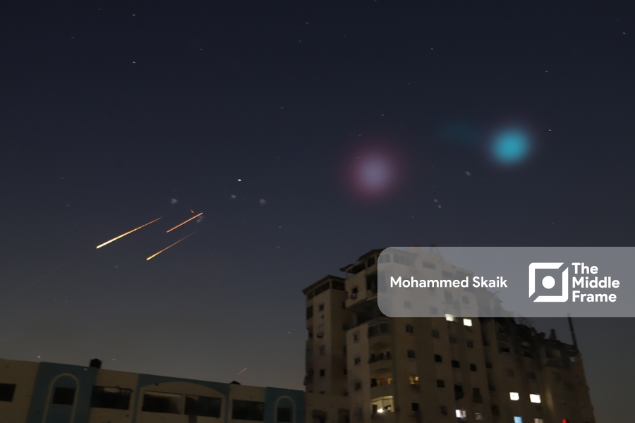 Iranian ballistic missiles in the sky over the Gaza Strip.