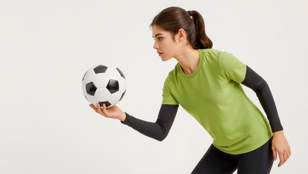 A woman holding a soccer ball