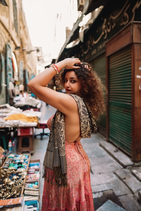 An Egyptian woman posing in the street