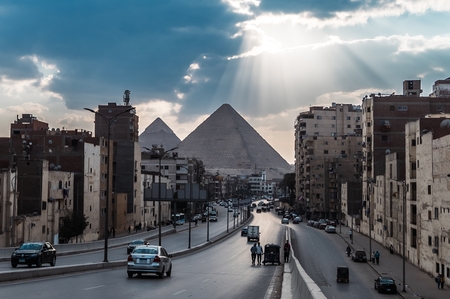 The Pyramids of Giza and the road.