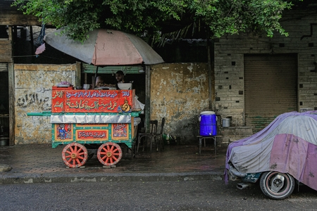 A street vendor selling food in the morning in old Cairo, Egypt