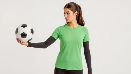 A woman holding a soccer ball