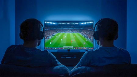 Two people are watching football on tv