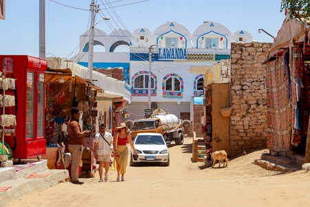 The colorful houses in Aswan, Egypt.