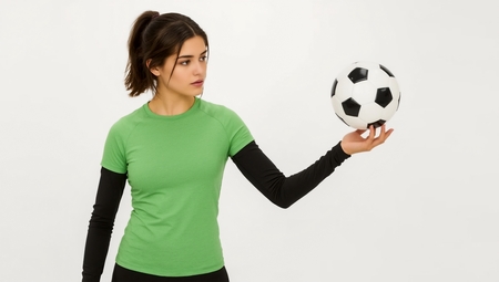 A woman holding a soccer ball