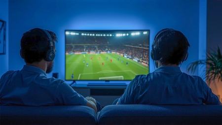 Two people are watching football on tv