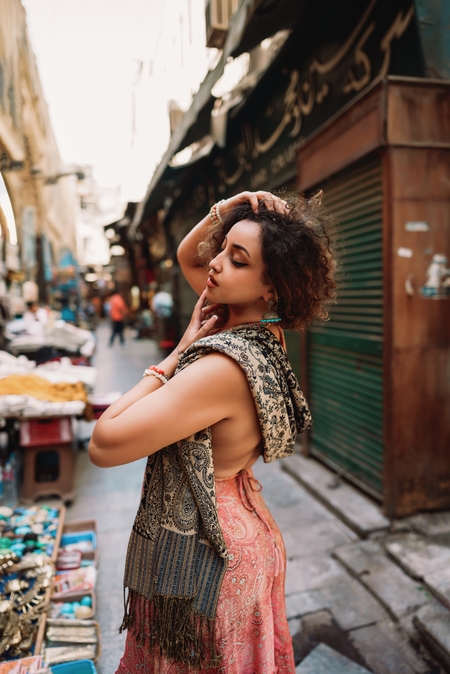 An Egyptian woman posingin the street