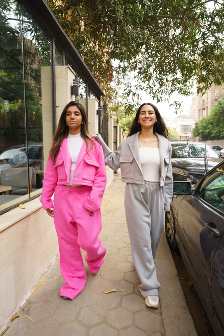 Two women walking in the street in Cairo, Egypt