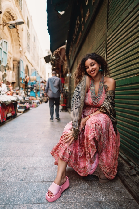 An Egyptian woman posing in the street