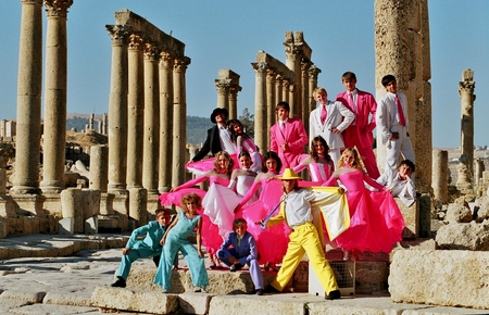 A group of tourists in front of the archaeological sites in Jordan